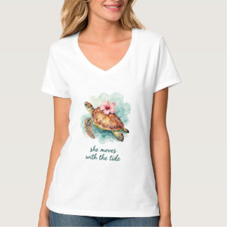 T-shirt fille de l'océan - Tee hibiscus tortue marine
