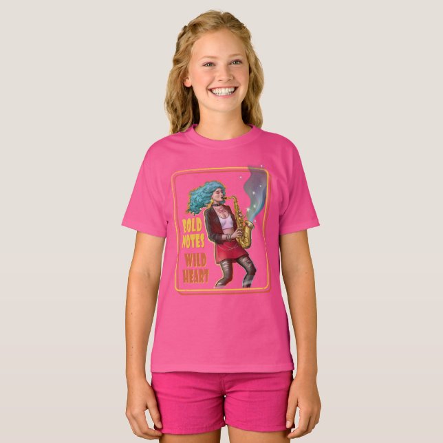 T-shirt Fille de musique cool – Notes audacieuses, cœur sa (Devant entier)