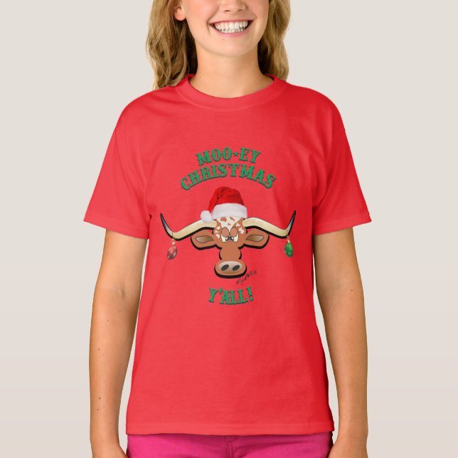 T-shirt fille de Noël Longhorn Steer (Devant)