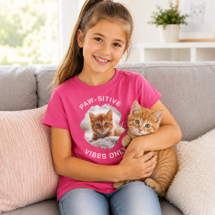 T-shirt Fille de photo de chat aux vibrations positives ro