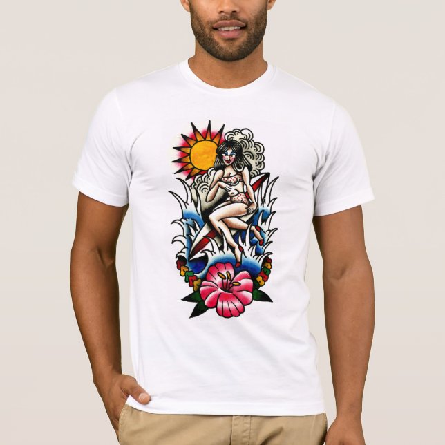 T-shirt Fille de Pin- de surfer de tatouage avec la fleur (Devant)