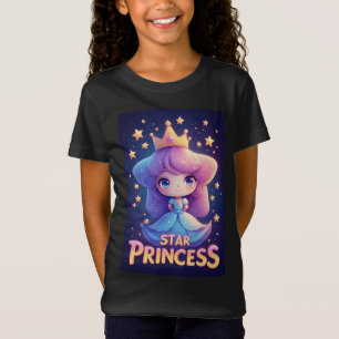 T-Shirt Fille de princesse étoile Couronne Robe bleue Magi