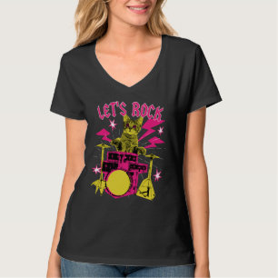 T-shirt Fille de Rock N Roll des années 80 Chat Allons Roc