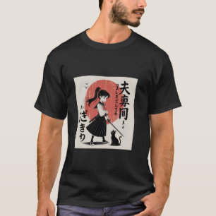 T-shirt Fille de samouraï japonais avec chat noir u2013 Vi