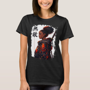 T-shirt fille de samouraï noir anime guerrière afro fierté