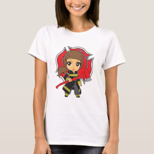 T-shirt Fille de sapeur-pompier de brune de Kawaii -