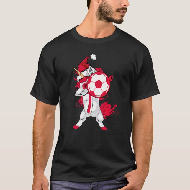 T-shirt Fille de soccer Dabbing Unicorn Casquette de Noël  (Devant)