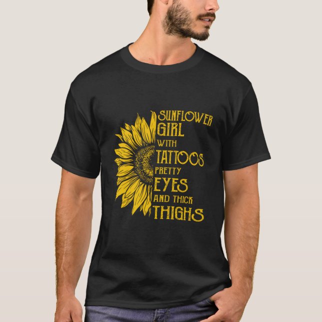 T-shirt Fille De Tournesol Aux Tatouages Jolies Yeux Et Ép (Devant)