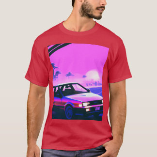 T-shirt Fille de vaporwave voiture synthwave coucher de so