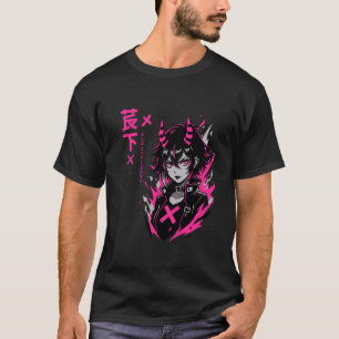 T-shirt Fille démonique goth punk anime X graphique texte