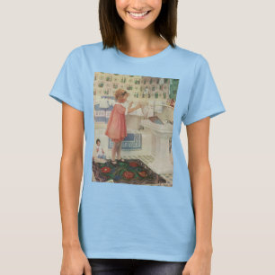 T-shirt Fille d'époque, enfant faisant la lessive suspenda