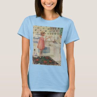 T-shirt Fille d'époque, enfant faisant la lessive suspenda