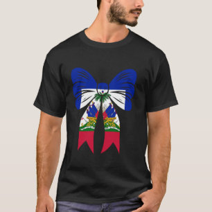 T-shirt Fille d'Haïti Coquette Ruban à Nœud Fierté Drapeau
