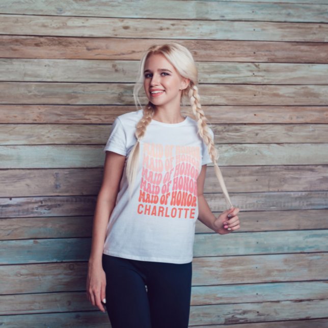 T-shirt Fille d'honneur rose moderne girly rétro 60's simp (Créateur téléchargé)