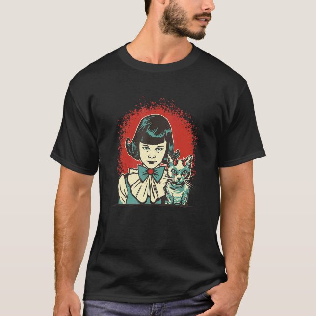 T-shirt Fille diabolique avec chat démoniaque (Devant)
