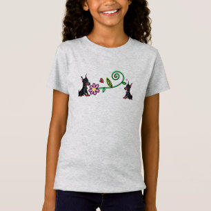 T-shirt fille Doberman chiots et fleurs
