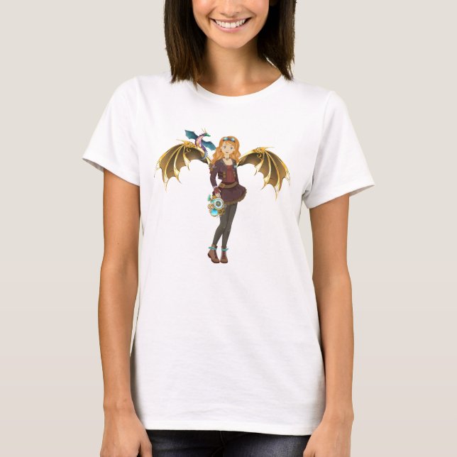 T-shirt fille Dragon Steampunk à tête rouge (Devant)