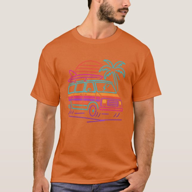 T-shirt Fille du van de surf néon au coucher du soleil (Devant)