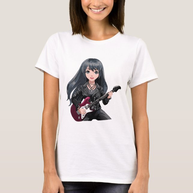 T-shirt Fille emo aux longs cheveux noirs (Devant)