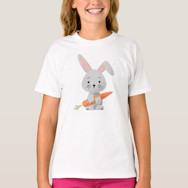 T-shirt fille en carottes de lapin moelleux en car (Devant)