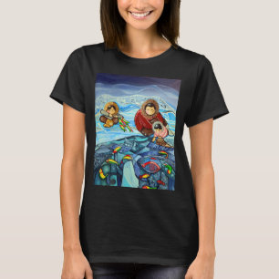 T-shirt fille en combinaison de plongée. fille pêcheuse. l