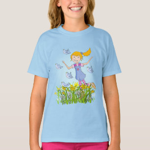 T-shirt Fille en jonquilles pourchassant les oiseaux t-shi