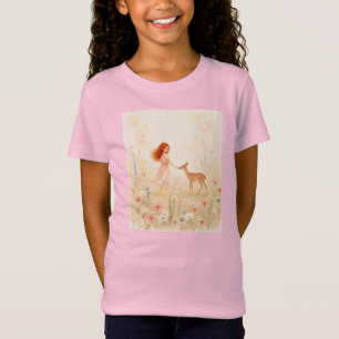 T-Shirt Fille et cerf dans les fleurs sauvages