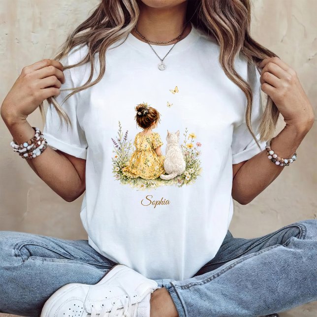T-shirt Fille et chat blanc (Créateur téléchargé)