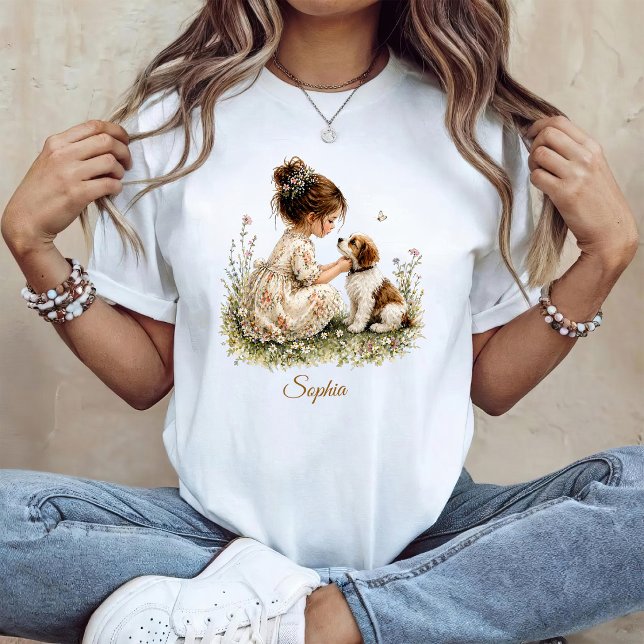 T-shirt Fille et chiot (Créateur téléchargé)