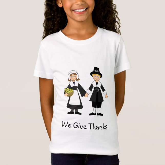 T-Shirt Fille et garçon de pèlerins de Thanksgiving (Devant)
