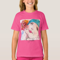 Fille Femme Rose Aquarelle Béret Aqua Rose Télépho
