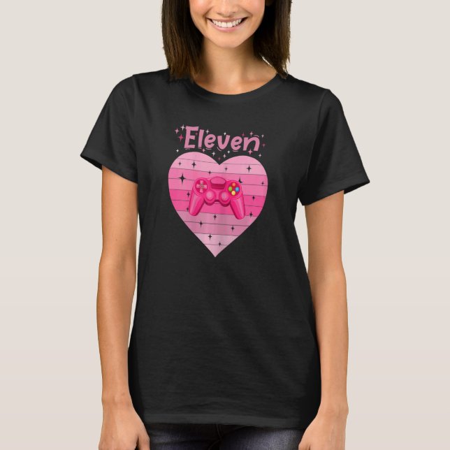 T-shirt Fille fille coeur joueur fille gaming 11ème annive (Devant)