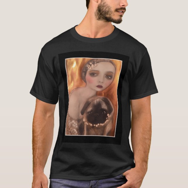 T-shirt Fille Flapper Art Pug Vintage (Devant)