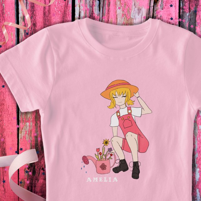 T-Shirt Fille Fleur avec arrosage Can Blond Nom de cheveux (Créateur téléchargé)