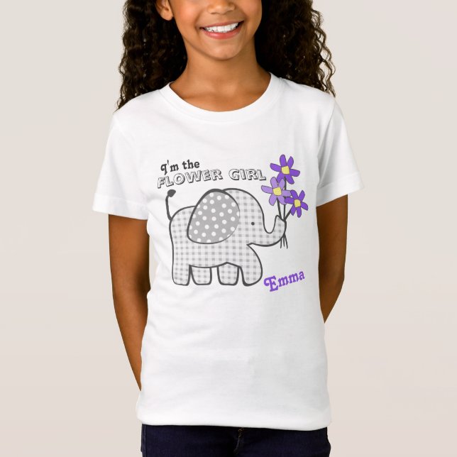 T-Shirt Fille Fleur En vichy Eléphant Fleurs pourpres (Devant)