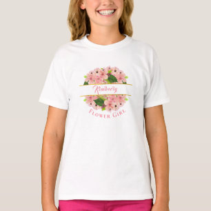 T-shirt Fille Fleur Rouge Or Rose Moderne