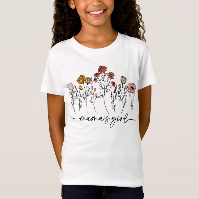 T-Shirt Fille Fleur sauvage de maman, Flore linéaire minim (Devant)