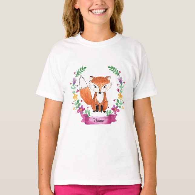 T-shirt fille Floral Fox Aquarelle (Devant)