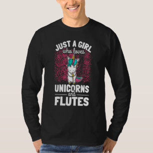 T-shirt Fille Flute Player Flutist I mignon Unicorn Jouer 