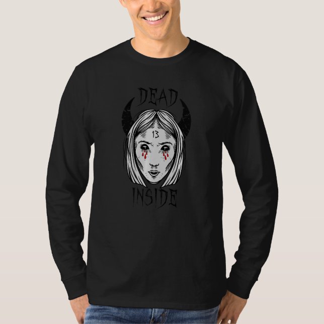 T-shirt Fille Gothique Emo Foncé Avec Baphomet Devil Horns (Devant)