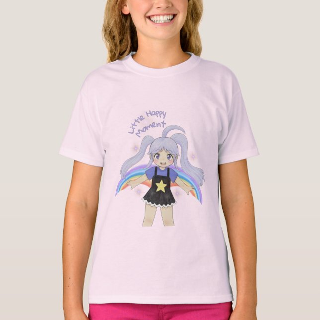 T-shirt Fille Heureuse Illustration Dessinée à la Main – P (Devant)
