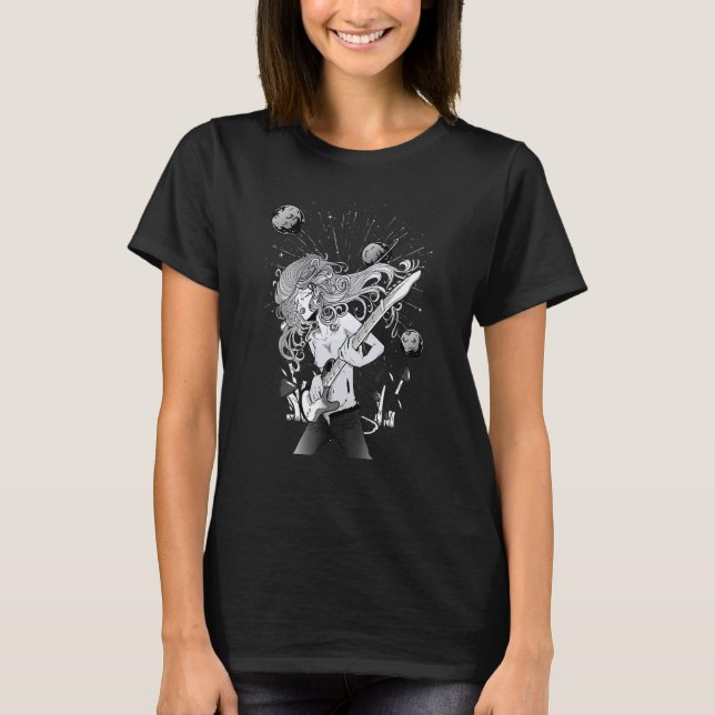 T-shirt Fille Hippie Avec Guitare Électrique (Devant)