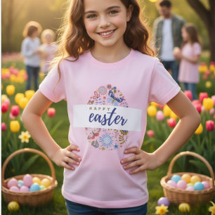 T-Shirt Fille Joyeuses Pâques Œuf à Motif Floral