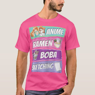 T-shirt Fille Kawaii Manga Lover Anime Ramen Boba Tea Sket