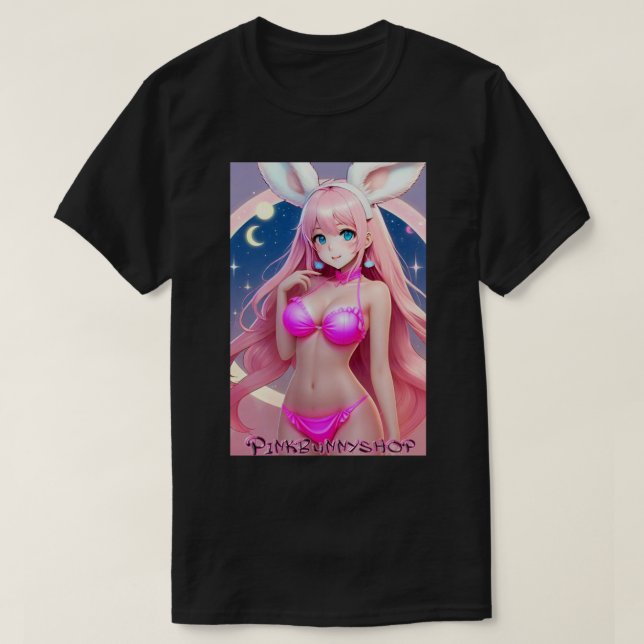 T-shirt fille lapin rose magique (Design devant)