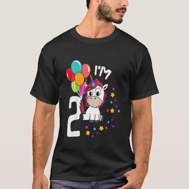 T-shirt Fille licorne anniversaire 2 ans 2e anniversaire (Devant)