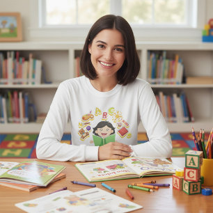 T-shirt Fille lisant et apprenant les lettres ABC et les j