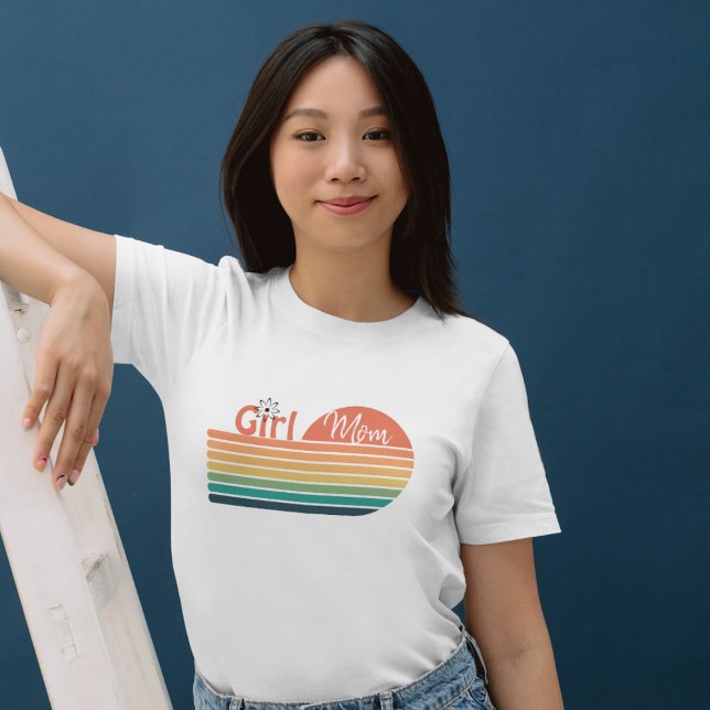 T-shirt Fille Maman Retro Fleur coucher de soleil (Girl Mom Retro Tshirt Design)