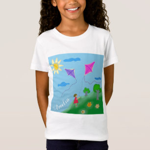T-Shirt Fille mignonne avec des cerfs-volants Dessin des e