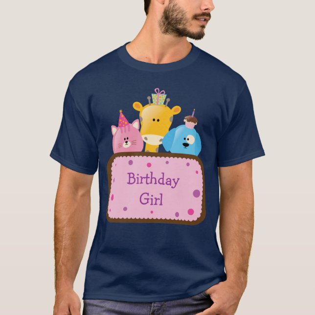 T-shirt Fille mignonne d'anniversaire d'animaux (Devant)